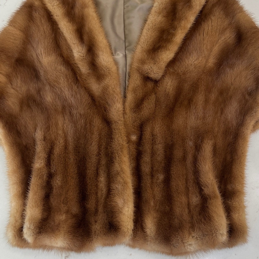 Vintage 1960s EMBA Autumn Haze Mink Fur Stole Capelet Natural Brown Wrap - Picture 4 of 14